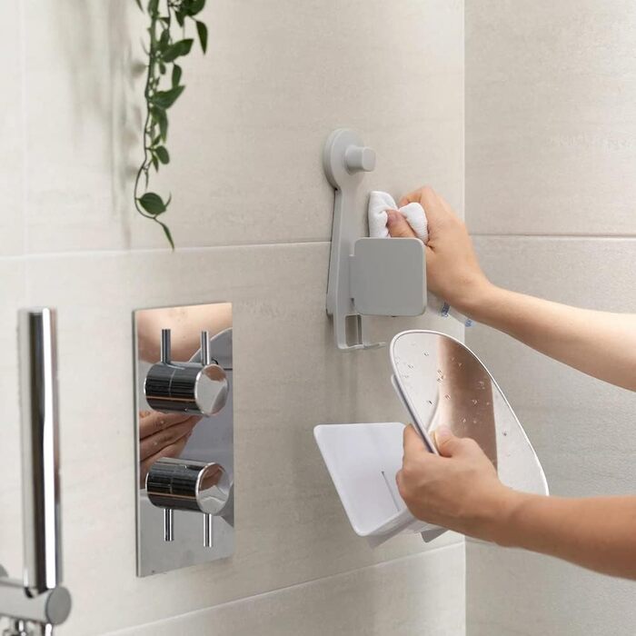 Joseph Joseph EasyStore Compact Shower Shelf with Adjustable Mirror – White