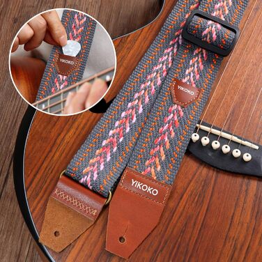 Гітарний ремінь 5,1 см з бавовни, з шкіряними кінцями для бас-, електро- та акустичних гітар (Сірий)