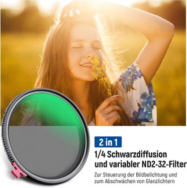 NEEWER 72mm Дифузор + ND2-ND32 Фільтр (2 в 1) для фото та відео, HD, водовідштовхуючий, знімає ефект туману, без X Cross