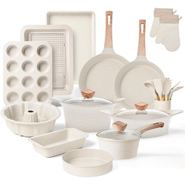 Набір посуду RIOVARM з індукційним покриттям з граніту Antihaft, з кришкою: каструлі, сковорідки, шпатель. Без PFOA.