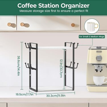 EsLuker.ly 2-Tier Mug Holder and Cup Stand, Mug Shelf for Coffee Cups, Coffee Organizer for Countertop, Coffee Station Organizer with Mug Holder, Vintage Brown-Black (14.4