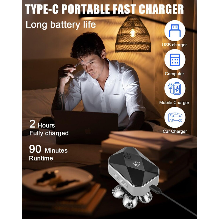 Електричний гоління для чоловіків Glatzen, водонепроникний IPX6, 6D гнучкий гоління, 5 ротаційних голівки, 120 хвилин роботи від акумулятора