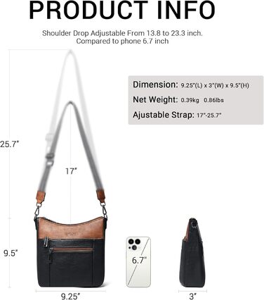 Сумка жіноча через плече Shrrie, екошкіра, чорно-коричнева, з ременем, для подорожей