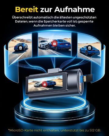 Автомобільний відеореєстратор GKU D600ProMax 4K Ultra HD з передньою та задньою камерами, сенсором STARVIS 2 та WiFi 6 (чорний)