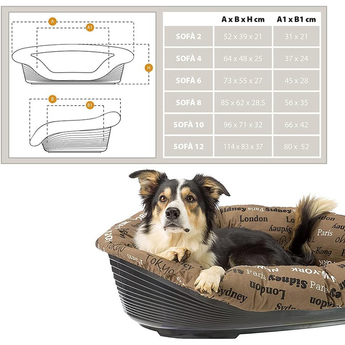 Килимок для собак та котів Ferplast SOFA 'CUSHION' - м'яке ліжко для домашніх тварин, сірий, 85 x 62 x 28,5 см