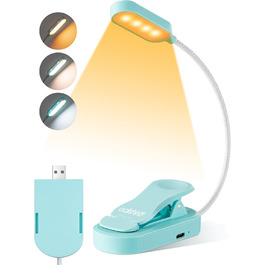 EDISHINE LED Кліпса для читання: USB-лампа з 3 кольорами та регулюванням яскравості, для дітей, для ліжка, авто, столу, кута. Захищає зір.