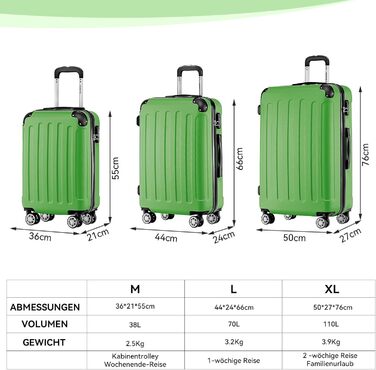 Набір валіз Beibye 2045 з подвійними колесами, 3 шт. Валізи Trolley з жорсткою оболонкою, 20 кольорів (Темно-зелений/Оливковий)