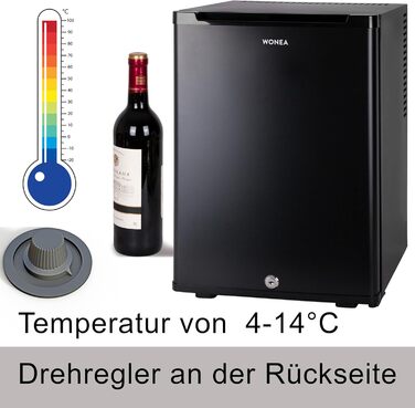 Міні-холодильник 28 літрів з замком, безшумний, з підсвічуванням, для вина, дверцята відкидні, 4°-14°C