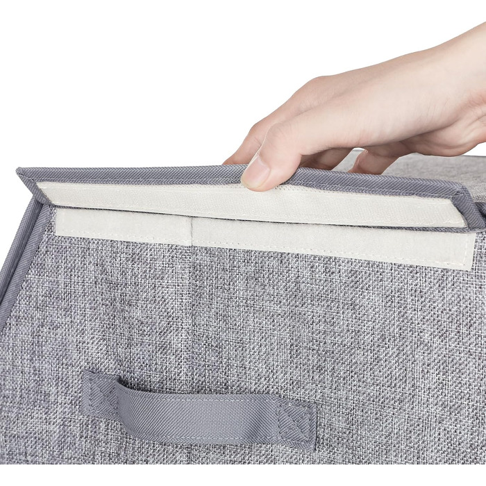 SONGMICS Storage Box, 2-Piece Set, Folding Box, Stackable Fabric Box with Magnetic Flip Lid, Metal Frame, 38 x 26.5/35 x 25, Grey-Beige RLB02GY