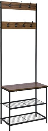 WOLTU Coat Rack Clothes Rack Laundry Rack Shoe Shelf with Seat, with 7 Hooks, Wood and Steel, Hanging Shelf, Black Vintage