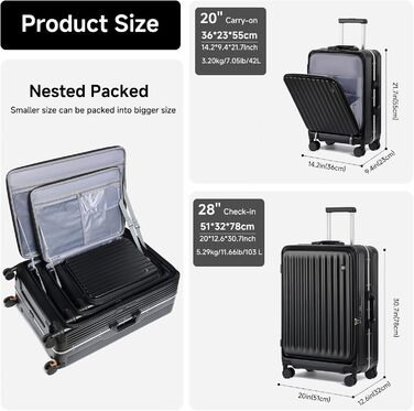 Набір валіз Sea Choice 2 шт. з жорстким корпусом: Trolley, валіза, багаж, легкий, для подорожей, PC, Rollkoffer, 4 колеса, TSA замок, тримач для напоїв, 55/78 см, зелений