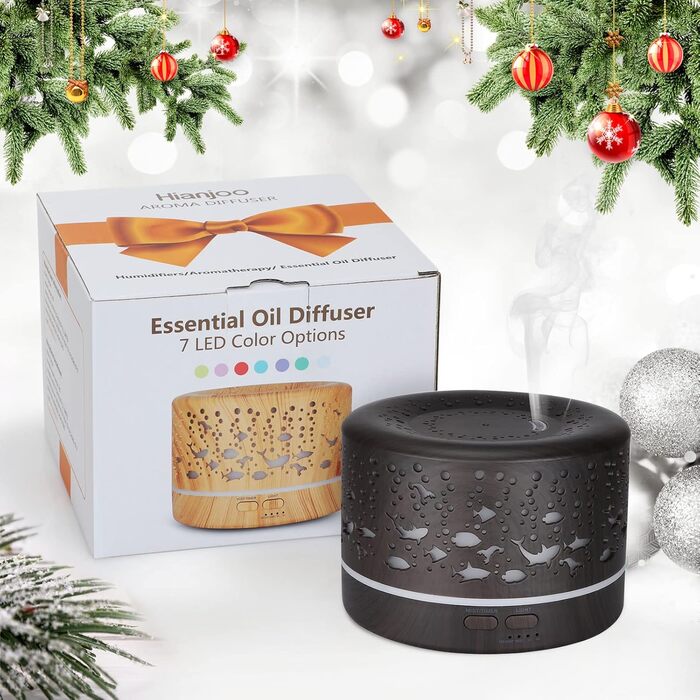 Аромадифузор Hianjoo 700мл з таймером, ультразвуковий, LED, 7 кольорів, для офісу, йоги, спа, спальні - світле дерево (глибка текстура)