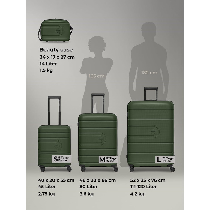 Набір валіз REDOLZ Essentials 11: 3 валізи (56 см, 76 см, Olive)