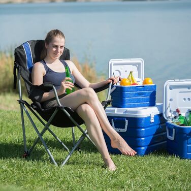 Крісло для кемпінгу Relaxdays, розкладне, з регульованою спинкою, для риболовлі, блакитно-чорне, 108x90x72 см