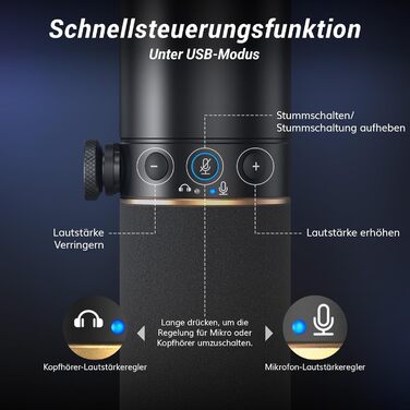 TONOR TD520: USB/XLR мікрофон для запису, геймінгу та стрімінгу. Чорний, з підставкою та кнопкою Mute.