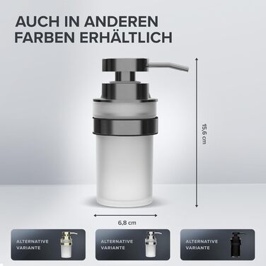ovimar Soap Dispenser Veotind | Gunmetal | Wall Mounting without Drilling | Stainless Steel and Modern Glass | Large Opening | Suitable for Bathroom or Kitchen | Also Suitable as a Hand Sanitizer Dispenser