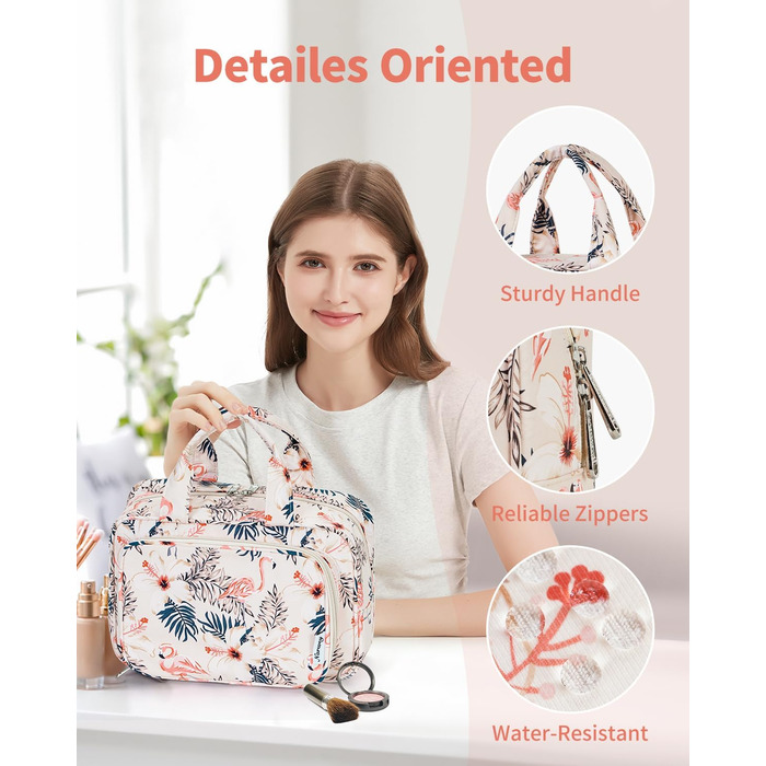 Велика косметичка для жінок Kulturtasche Damen Gross, дорожня косметичка, сумочка для макіяжу, валізка для туалетних речей (Бежевий фламінго)