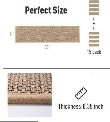 Нековзні сходинкові накладки PADOOR для дерев'яних ступенів, 15 шт., 20.3 x 76.2 см, бежеві