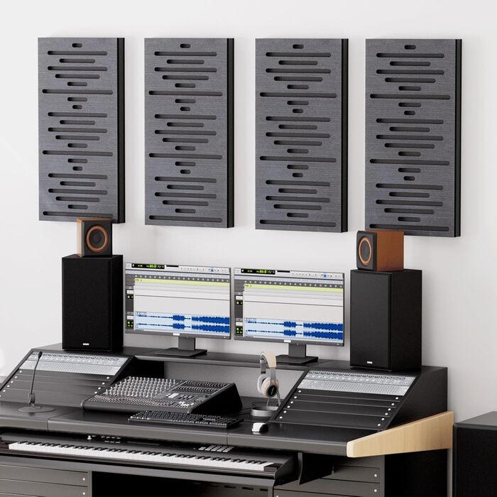 Акустичні панелі TONOR з дерев'яним шпоном, самоклеючі (4 шт, 60x30x4.7 см), звукопоглинаючі стінові панелі для обробки та декору вітальні або офісу, чорні