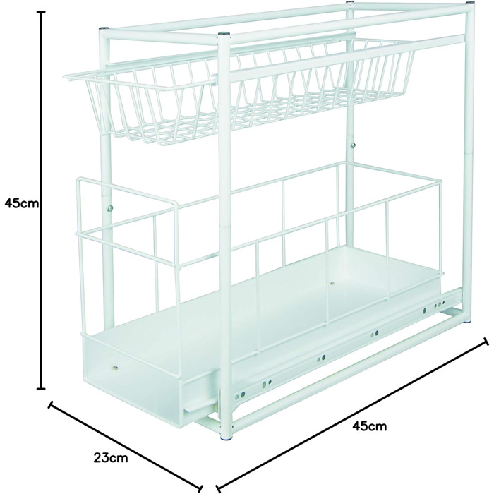 International Household Telescope Drawer - Kitchen Cabinet Drawer for Kitchen Cabinets from 30 cm Width, Storage Basket Drawer Installation, Telescope Basket for Kitchen Cabinet, made of Metal (white)