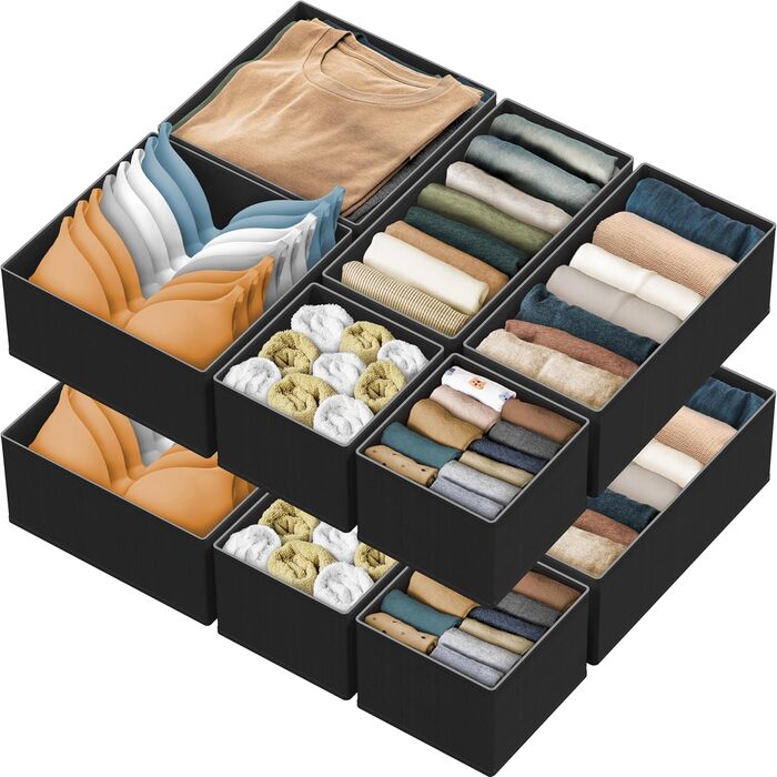 Simple Houseware Foldable Drawer Organizer for Clothes/Underwear/Panty/Jumpsuit, 12-Piece Set, Black