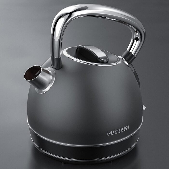 Arendo Retro Stainless Steel Kettle - 2.2L, 2200W, Cool Grey - Electric Kettle with Removable Scale Filter & Auto Shutoff