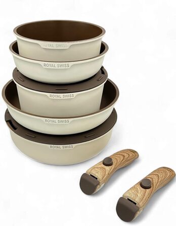 Набір посуду Royal Swiss 9-ти частинний з нержавіючої сталі, індукційний, з 2 ручками, для всіх плит - Бежевий Діамант (без PFOA, PFAS)