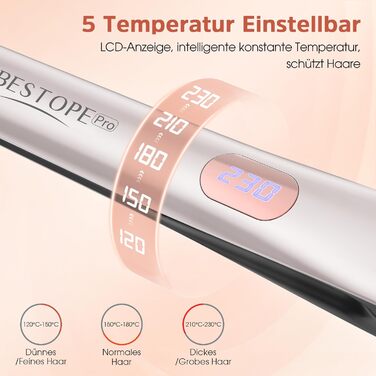 BESTOPE PRO 2-в-1: випрямляч та плойка для волосся, швидкий нагрів 15с, іонізація, керамічне покриття, зменшує пухнастість, 3D-плавальні пластини, LCD-дисплей, 120-230°C, сріблясто-сірий