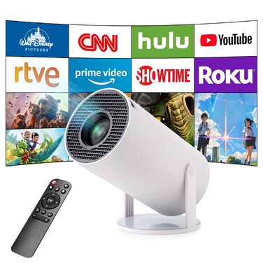 4K проєктор Mini Beamer з Android OS: 5G WiFi, BT5.0, автокорекція трапеції, кут 180°, підтримка 130-дюймового екрану для Phone/PC/Lap (білий)