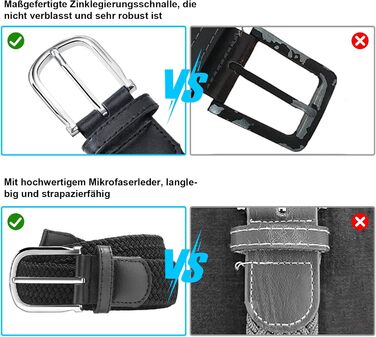 Плетені чоловічі ремені 3 шт., унісекс, еластичні пояси з тканини для чоловіків та жінок. Зручні для повсякденного носіння, міцні, довжина 130 см, чорний+синій+сірий