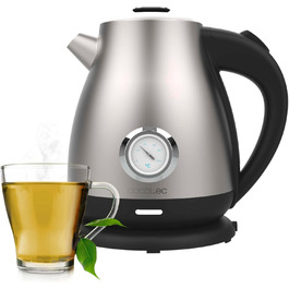 Cecotec 1.7L Retro Stainless Steel Electric Kettle with Thermosense - Fast Boiling, 360° Base, Analog Thermometer, Anti-Scale Filter, BPA-Free