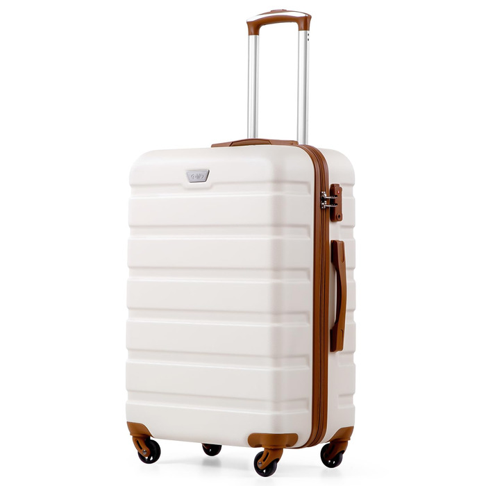Валіза COOLIFE з жорстким корпусом, тріляк, ручна валіза з TSA-замком та 4 колесами (білий/коричневий, велика валіза)