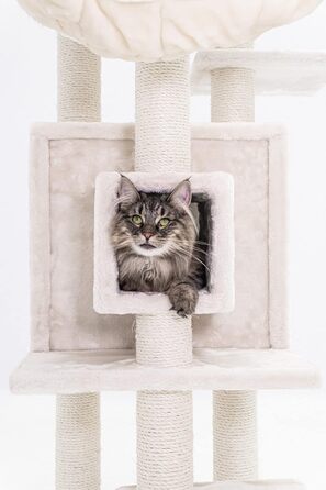 Котячий комплекс Petrebels Cleopatra, 134 см, з лежаком та котячою печерою, діаметр стовпів 9 см, бежевий/кремовий