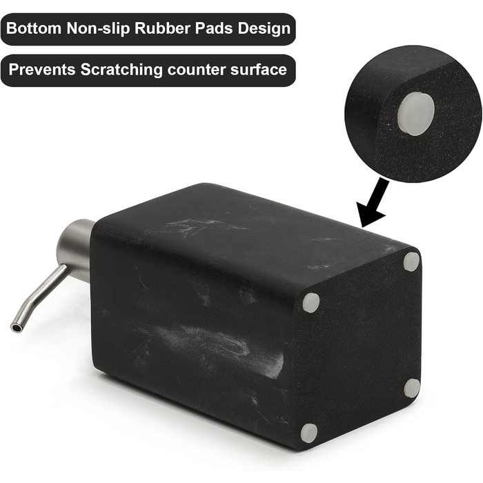 Набір дозатора для мила в ванну кімнату, чорний та білий, стиль мармуру, з нержавіючою срібною помпою, декоративний дозатор для рідкого мила та лосьйону, багаторазовий, квадратний, для кухні, 450 мл