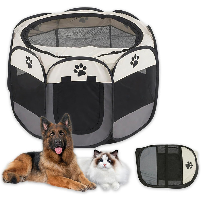 Вольєр для цуценят/кошенят, складаний, чорний, водонепроникний, портативний, з сіткою, 72x72x45 см