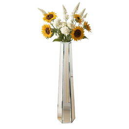 Ваза для квітів на підставці 68 см, срібна з кристалами, для пампасних трав, скляна з дзеркальними діамантами, декоративна, люкс, блискуча ваза для вітальні, декор інтер'єру. Без утримання води (18Ш x 77В см)