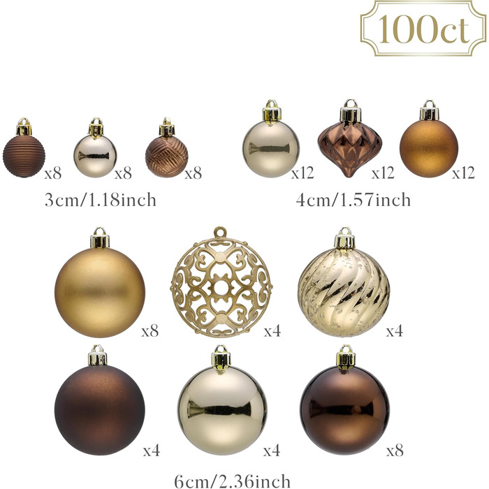 100 прикрас на ялинку Valery Madelyn Bronze - ялинкові кулі з підвісками, подарунковий набір