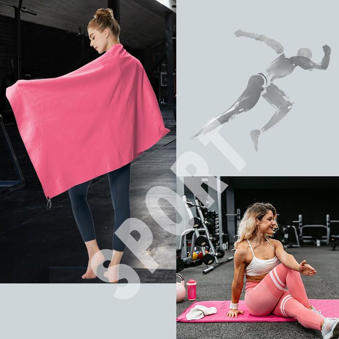 Мікрофібровий рушник для пляжу та спорту, комплект 2 шт (180x80cm + 80x40cm), рожевий