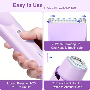 Електричний жіночий епілятор 2-в-1 для обличчя, тіла, ніг та бікіні (фіолетовий)