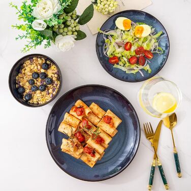 Набір посуду LeRatio на 8 осіб: 24 предмести, кераміка, реактивна глазур, блакитний, для посудомийної машини та мікрохвильовки