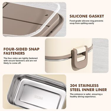 Ланчбокс Bento з нержавіючої сталі, прямокутний, витікання, великий об'єм, ізольований, для дорослих, мікрохвильова піч, для офісу та школи