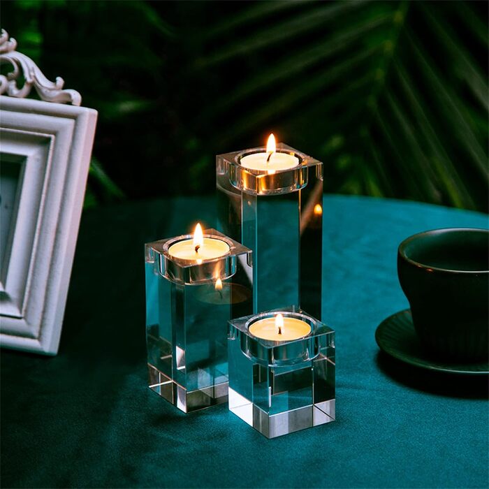 Sziqiqi 1-Set (3-piece) high-quality crystal glass candlestick set. Crystal candlesticks for romantic dinners, creative candlestick decorations for weddings, home decor, dining tables, and bars, space-saving.