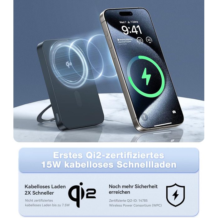 TORRAS MiniMag Qi2 Powerbank 10000mAh: магнітичний повербанк з підтримкою MagSafe, 30W USB-C, 15W бездротова зарядка для iPhone 12-17, AirPods, сірий титан