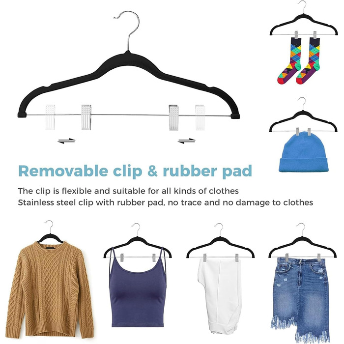 Плечики для одягу VECELO Premium з металевими кліпсами, антиковзаючі, економні, набір 20 шт. (для жінок та чоловіків)