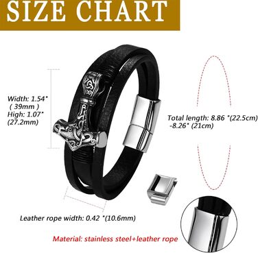 Чоловічий браслет Flongo з плетеного шкіряного шнура, стилізований під молот Тора (мультяшний молот), вікінзький браслет, регульований, з застібкою, амулет, подарунок для чоловіків