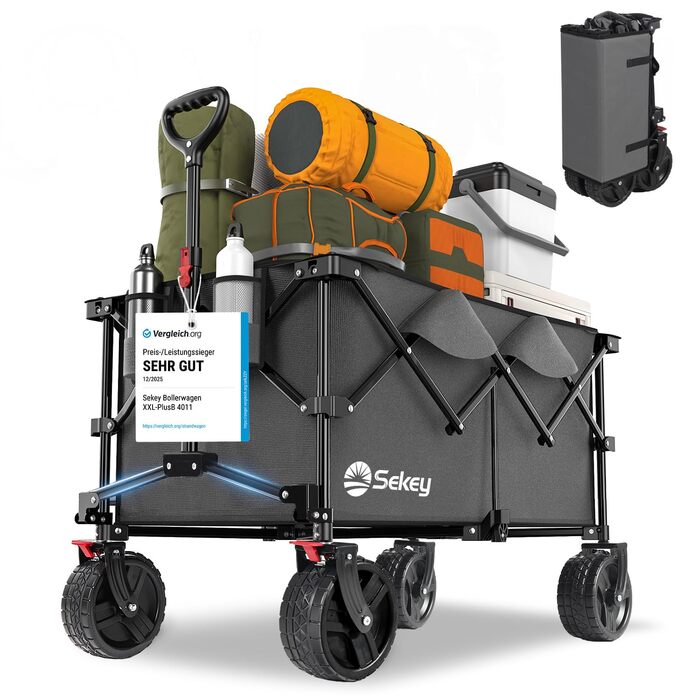 Візок-садок Sekey XXL Plus 200L, 200кг, гальма, широкі колеса, алюміній, антрацит