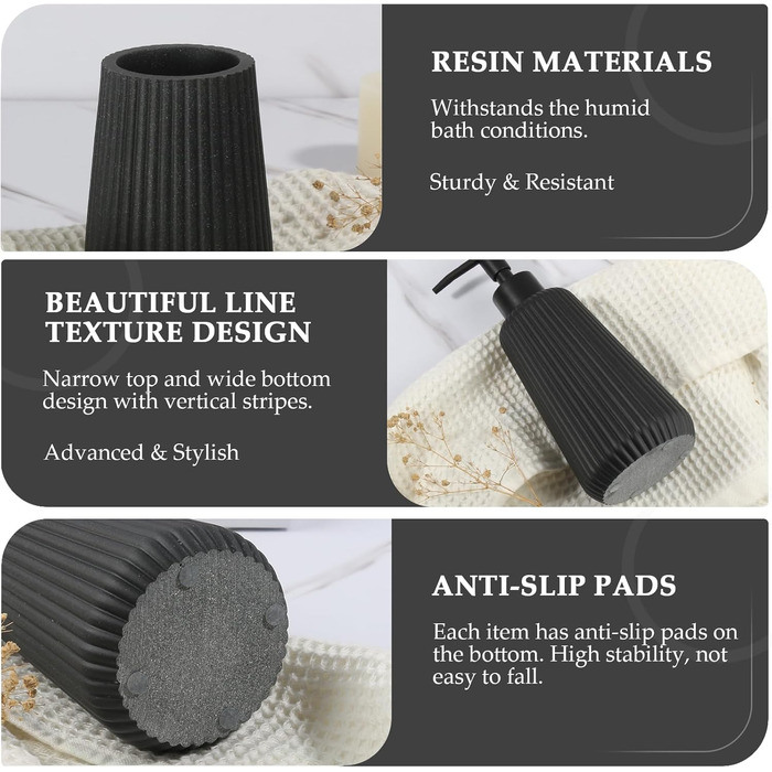 Набір аксесуарів для ванної кімнати KASUNTING, чорний, 5 предметів, штучний камінь