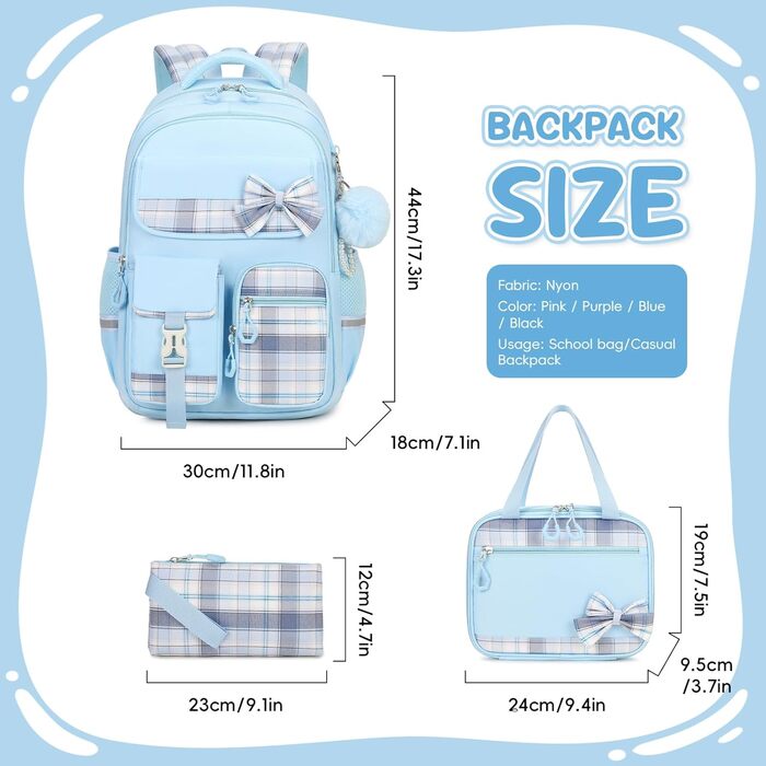 Набір шкільних речей для дівчаток: рюкзак, ланч-бокс, пенал. 3-й клас, 4-5 клас. Блакитний колір