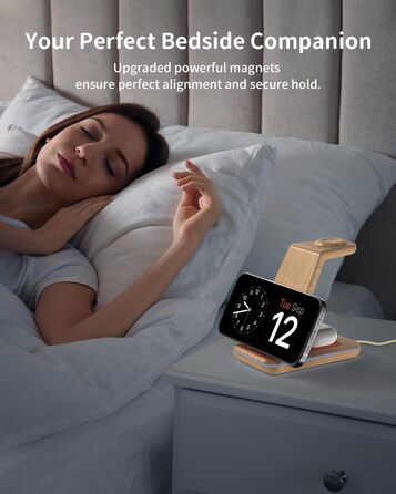 Бездротовий зарядний пристрій JoyGeek 3-в-1 з бамбуковою текстурою для iPhone, Apple Watch, AirPods