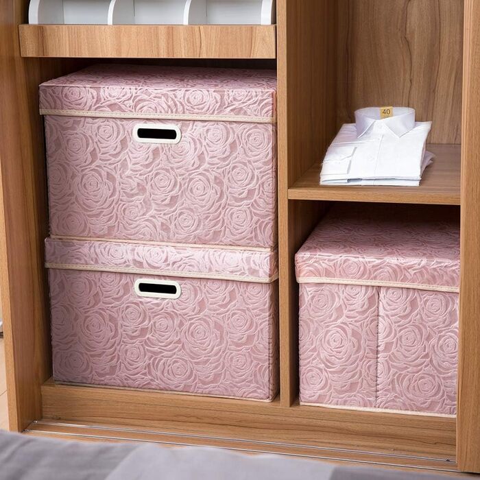 PRANDOM Large Foldable Storage Boxes with Lid [5-Pack] Fabric Decorative Storage Containers Cubes Organizer Baskets with Lid Handles for Bedroom Closet 43 x 30 x 30 cm